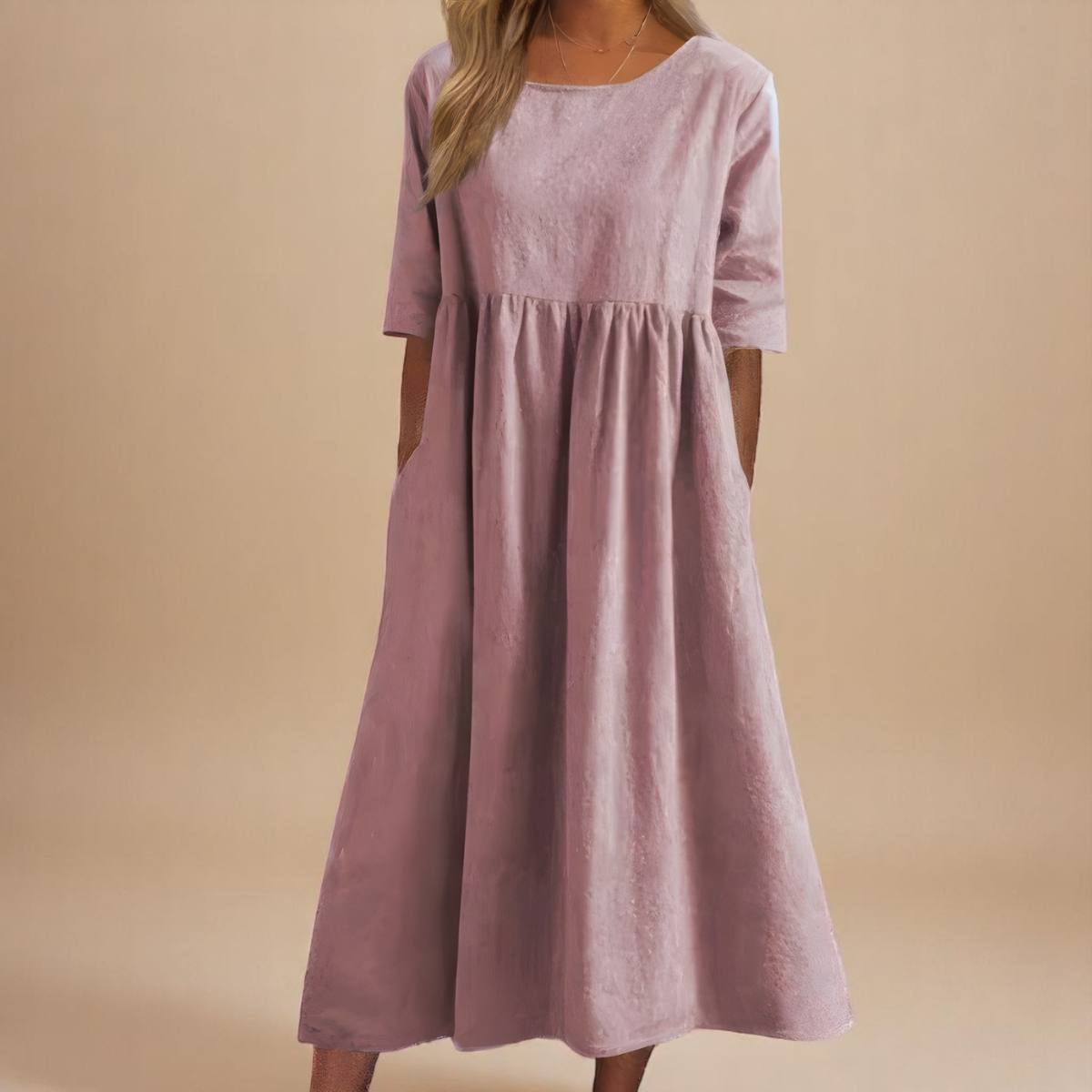 A-line dress for women featuring discreet pockets and made from soft fabric, perfect for everyday comfort and style. 3