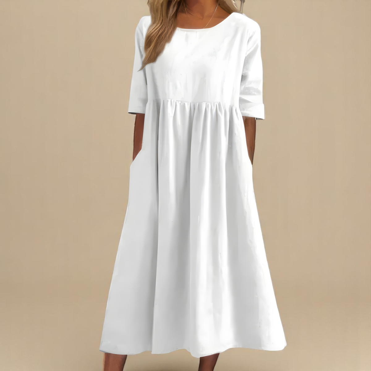 A-line dress for women featuring discreet pockets and made from soft fabric, perfect for everyday comfort and style. 6