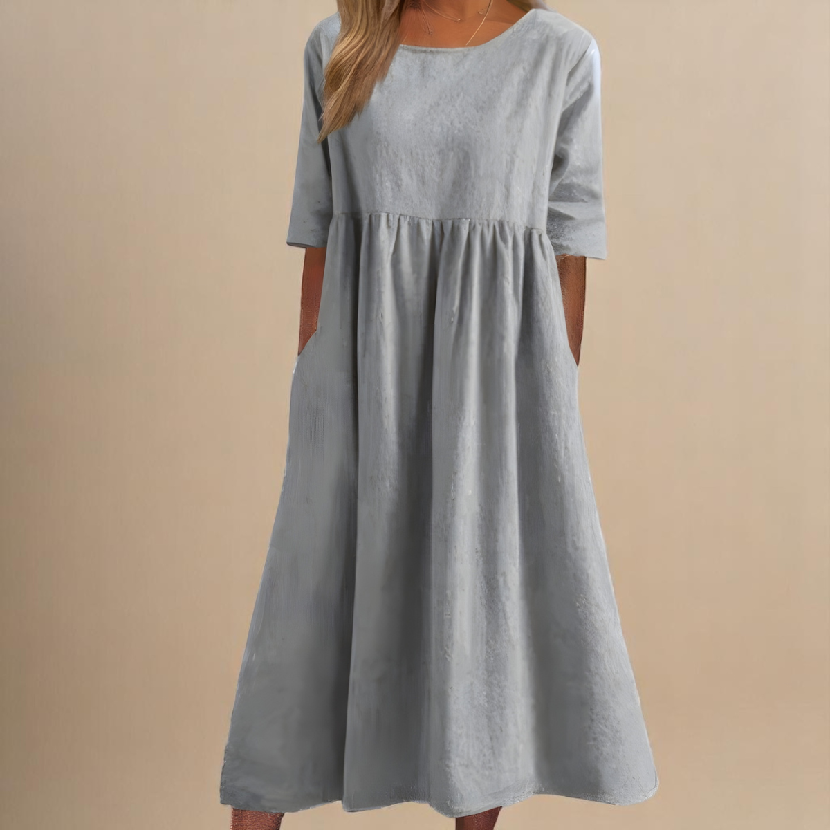 A-line dress for women featuring discreet pockets and made from soft fabric, perfect for everyday comfort and style. 7