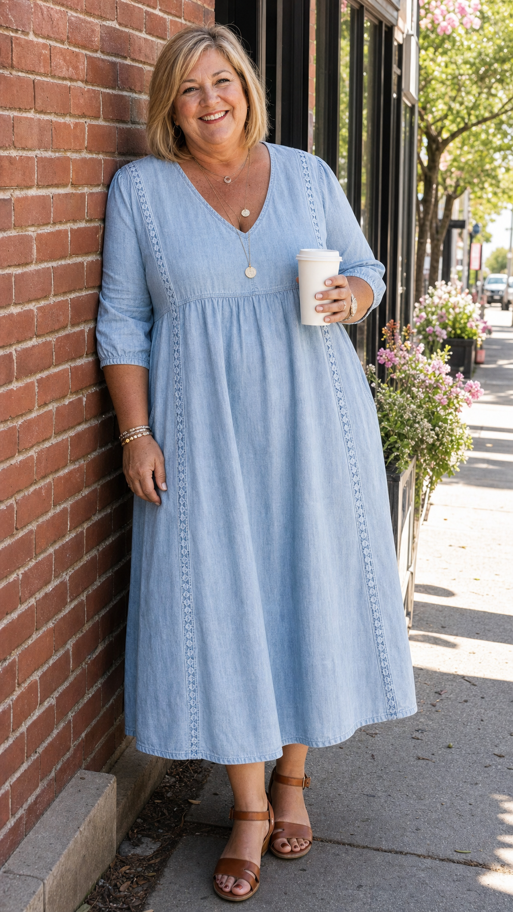 A-Line Maxi Dress featuring a stylish patchwork design and elegant lace trim, perfect for women seeking a lightweight and breathable long dress for any occasion. 0