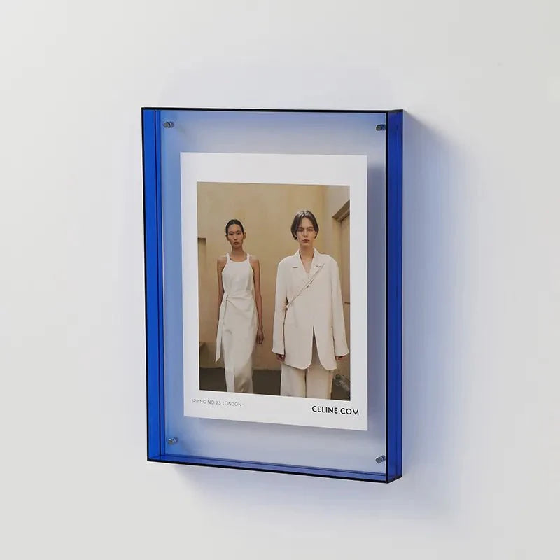 Acrylic photo frame with a vibrant color finish, perfect for modern wall or tabletop display, showcasing a stylish and contemporary design. 0