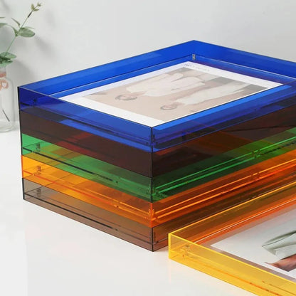Acrylic photo frame with a vibrant color finish, perfect for modern wall or tabletop display, showcasing a stylish and contemporary design. 2