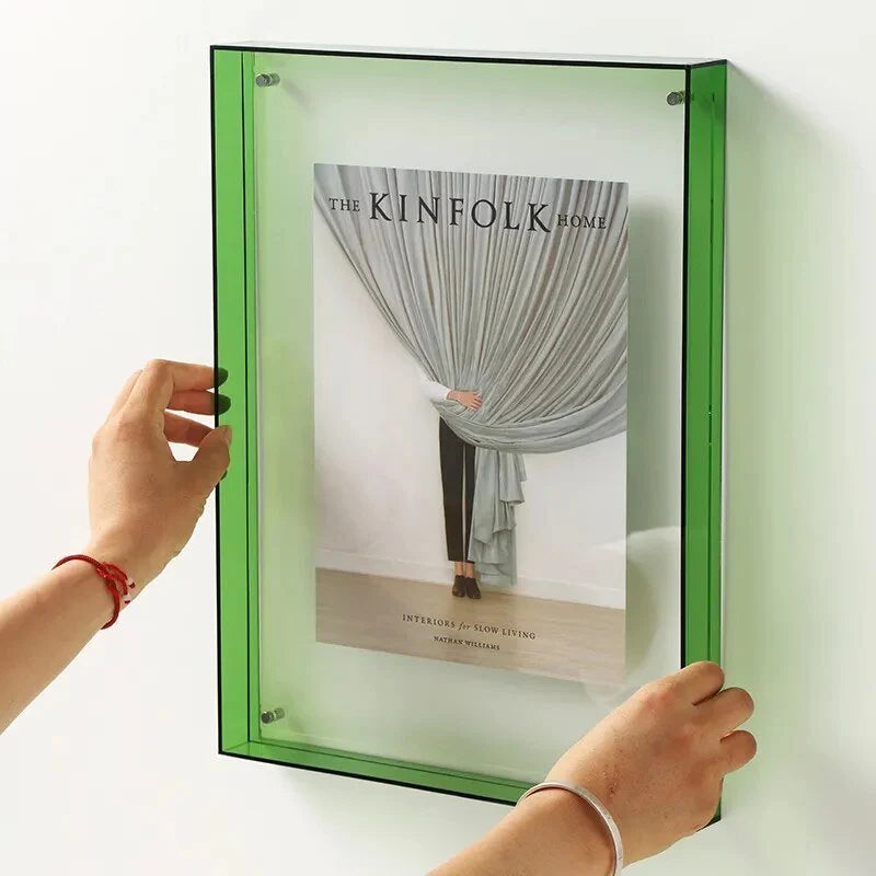 Acrylic photo frame with a vibrant color finish, perfect for modern wall or tabletop display, showcasing a stylish and contemporary design. 3