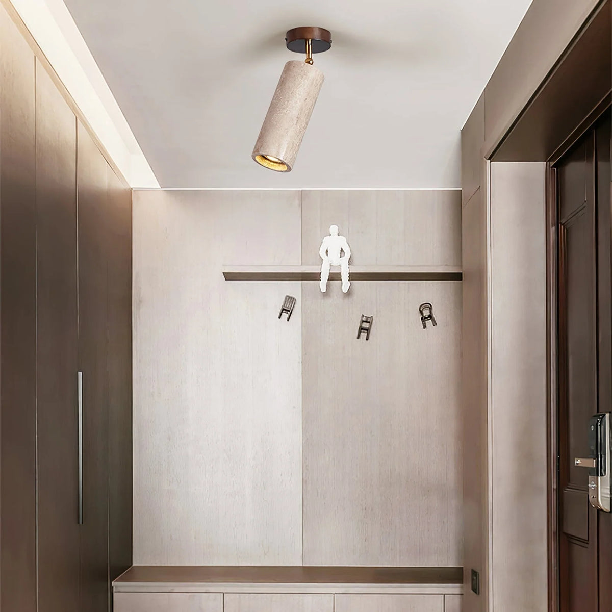 Adjustable ceiling light featuring a travertine shade and brass pivot, showcasing a compact modern design ideal for indoor accent lighting. 6