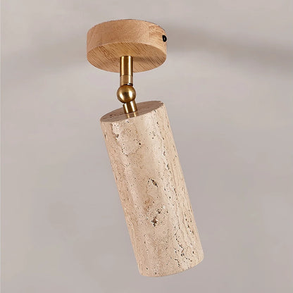 Adjustable ceiling light featuring a travertine shade and brass pivot, showcasing a compact modern design ideal for indoor accent lighting. 9