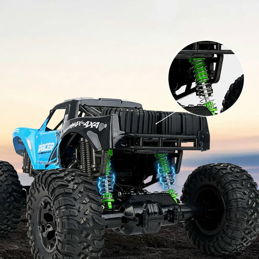 Amphibious RC Monster Truck featuring 4WD and IP66 waterproof design, perfect for all-terrain adventures, showcasing rugged tires and a powerful 5