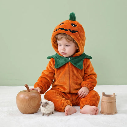 Cute animal hooded baby romper made of soft flannel fleece, featuring a full-length zip, perfect for toddlers to stay warm and cozy. 14