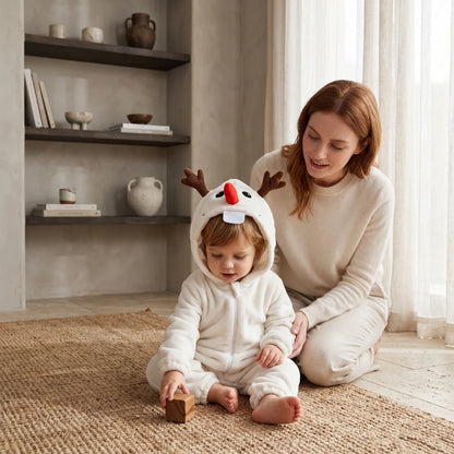Cute animal hooded baby romper made of soft flannel fleece, featuring a full-length zip, perfect for toddlers to stay warm and cozy. 6