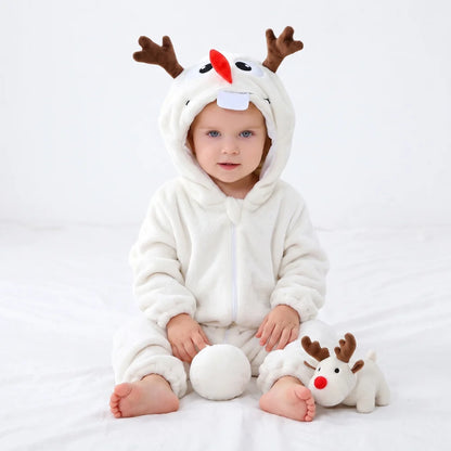 Cute animal hooded baby romper made of soft flannel fleece, featuring a full-length zip, perfect for toddlers to stay warm and cozy. 7