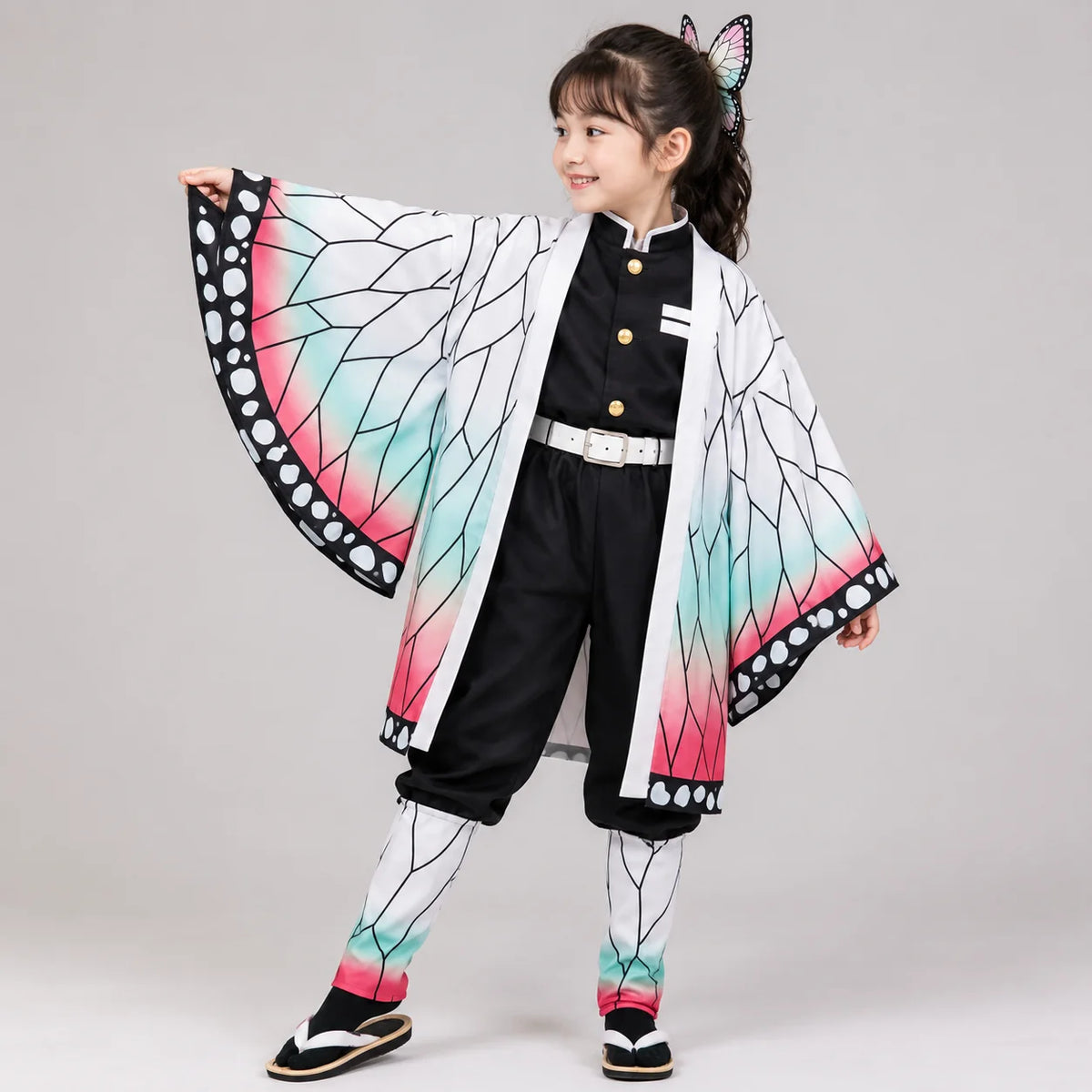 Anime Kimono Cosplay Costume featuring a stylish coat, shirt, pants, belt, and leg strap, ideal for Halloween and cosplay conventions. 0