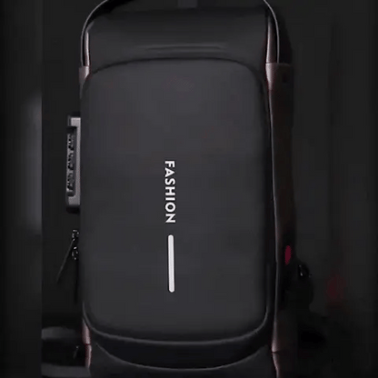 Anti-theft chest bag in black featuring RFID protection and ergonomic design, perfect for secure travel organization. 6