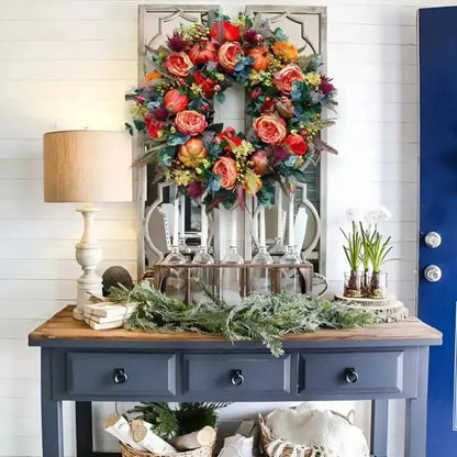 Autumn wreath featuring a decorative pumpkin, measuring 40 cm, designed for weatherproof indoor and outdoor use, perfect for seasonal home decor. 2