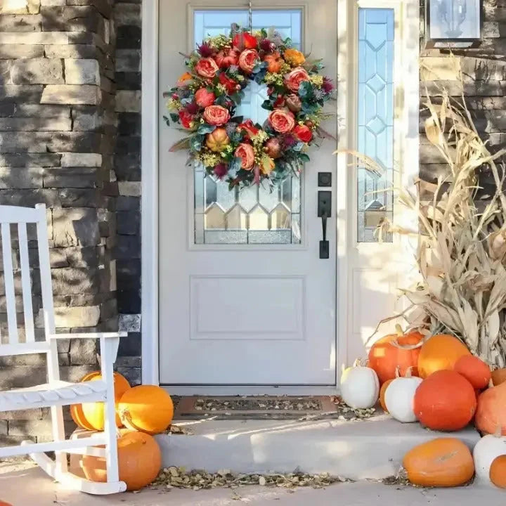 Autumn wreath featuring a decorative pumpkin, measuring 40 cm, designed for weatherproof indoor and outdoor use, perfect for seasonal home decor. 3