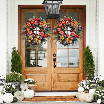 Autumn wreath featuring a decorative pumpkin, measuring 40 cm, designed for weatherproof indoor and outdoor use, perfect for seasonal home decor. 7