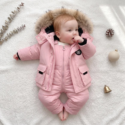 Baby puffer jacket set with full padding, designed for cold weather, suitable for children aged 9 months to 4 years, featuring a warm winter 1