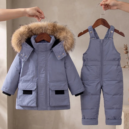 Baby puffer jacket set with full padding, designed for cold weather, suitable for children aged 9 months to 4 years, featuring a warm winter 12