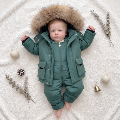 Baby puffer jacket set with full padding, designed for cold weather, suitable for children aged 9 months to 4 years, featuring a warm winter 2