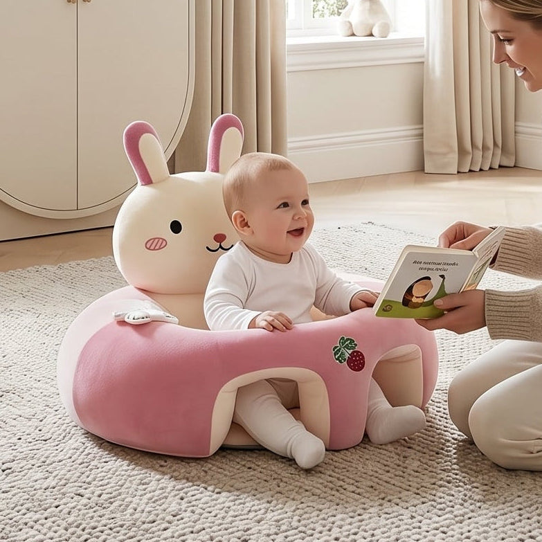 Baby Sitting Support Seat featuring a 360° stability design, crafted with soft cotton wraparound material for comfort and safety. Ideal for infants learning to sit 0