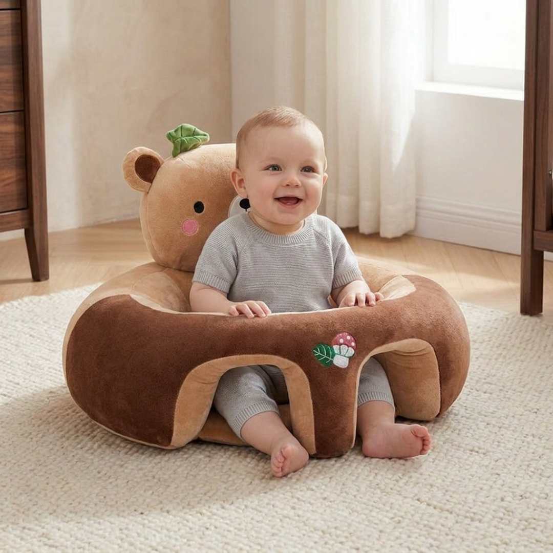 Baby Sitting Support Seat featuring a 360° stability design, crafted with soft cotton wraparound material for comfort and safety. Ideal for infants learning to sit 5