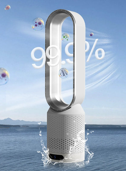 Bladeless air cooler featuring 3-in-1 cooling and purification, designed for quiet operation and equipped with 90° oscillation for optimal airflow 5