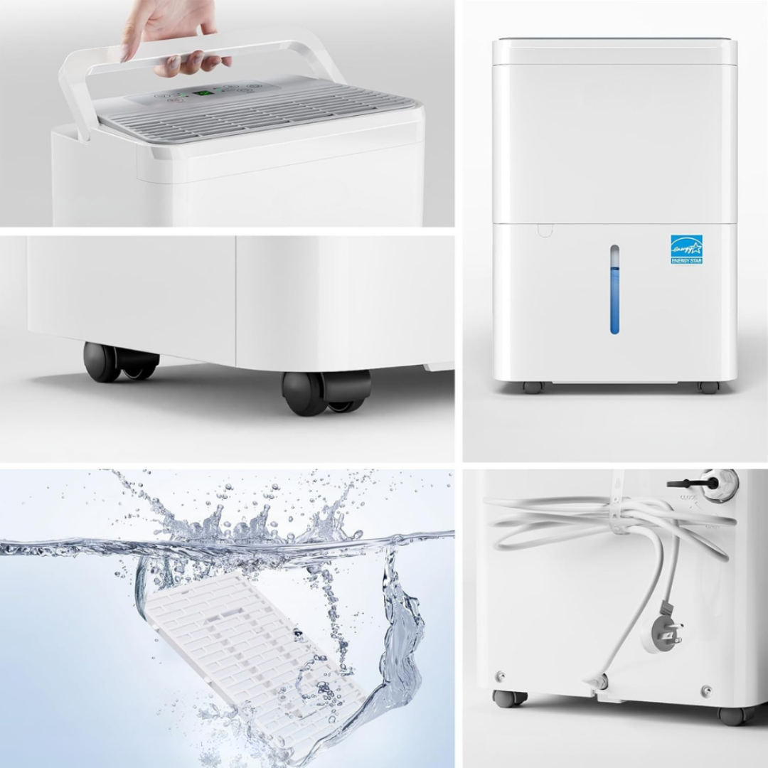 Portable Dehumidifier for Large Rooms with Smart Humidity Control – Quiet 30 Pint Air Dryer for Bedroom and Bathroom