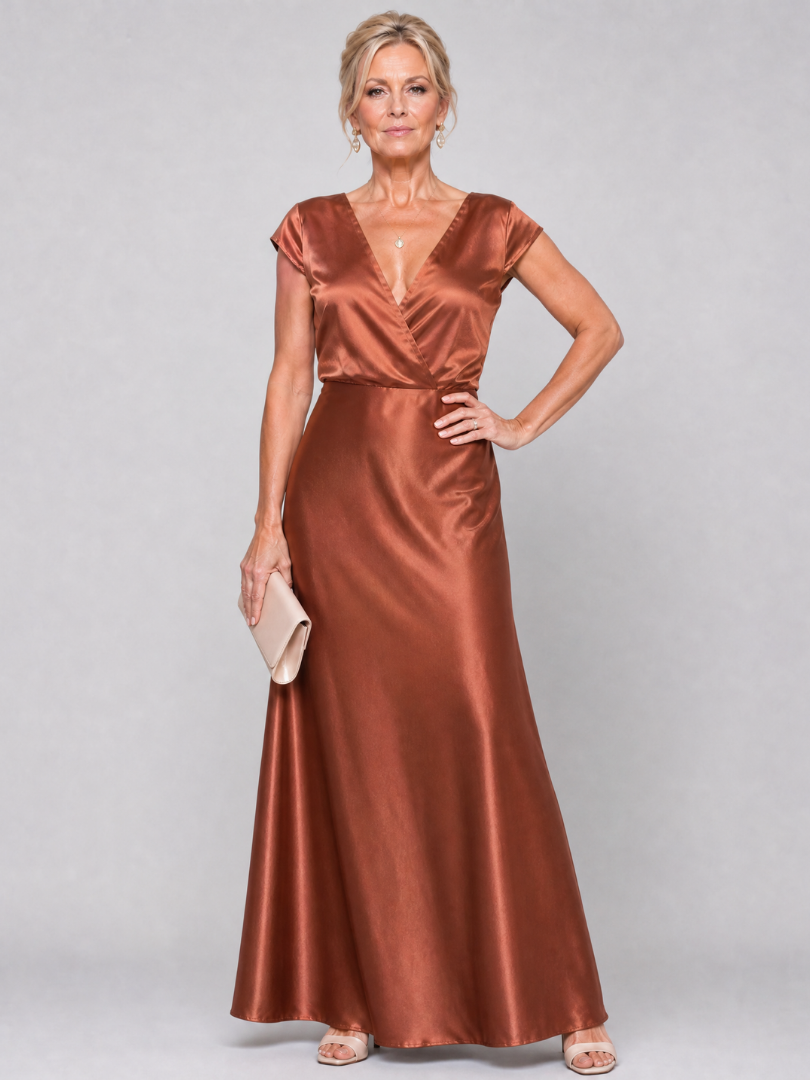 Elegant white cap sleeve maxi dress featuring a wrap bodice and flattering V neckline, perfect for formal occasions and summer events. 4