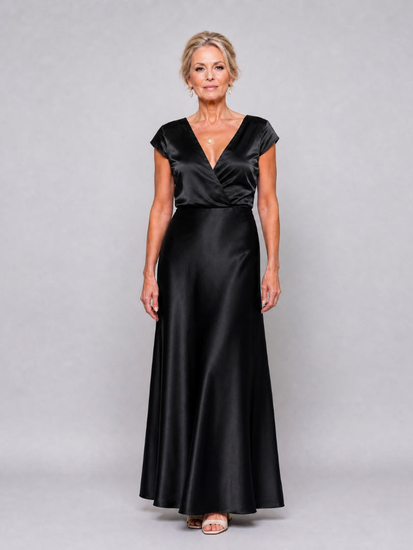 Elegant white cap sleeve maxi dress featuring a wrap bodice and flattering V neckline, perfect for formal occasions and summer events. 9