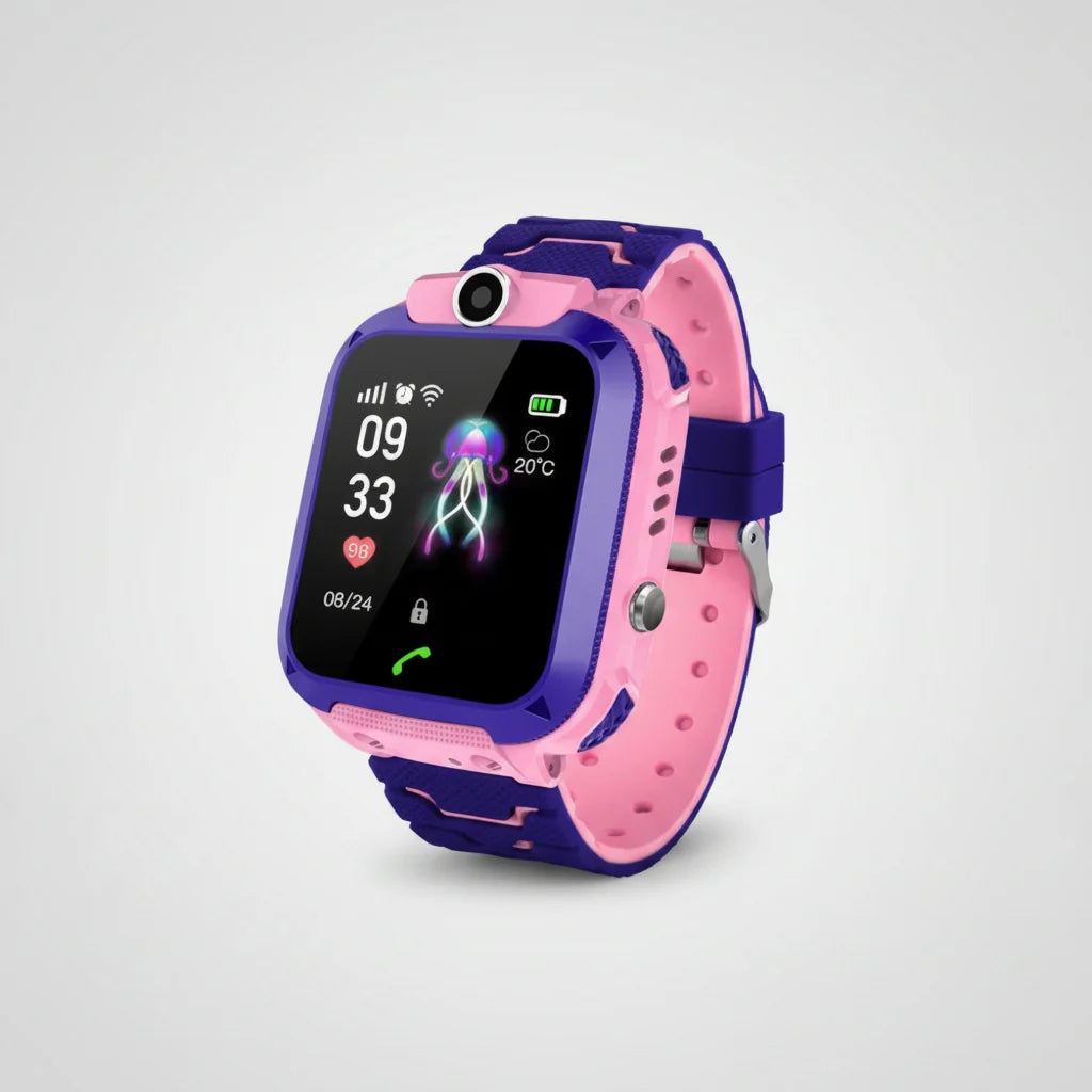 Children's smartwatch featuring GPS tracking, built-in camera, colorful design, and SOS safety button for enhanced safety and fun. 0