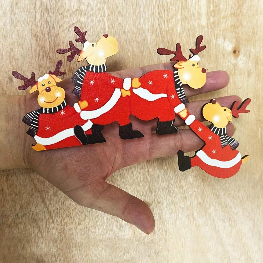 Christmas door frame decoration featuring reindeer and gift motifs, crafted from wood for festive indoor decor. 6