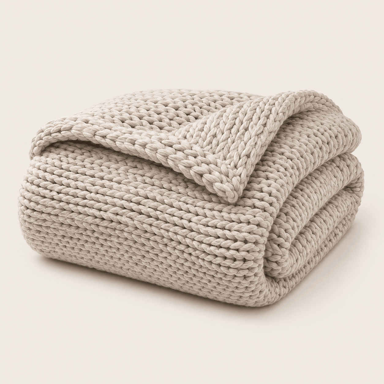 Chunky knit throw blanket in soft neutral yarn, perfect for adding warmth and style to your sofa or bed, ideal home decor accessory. 0