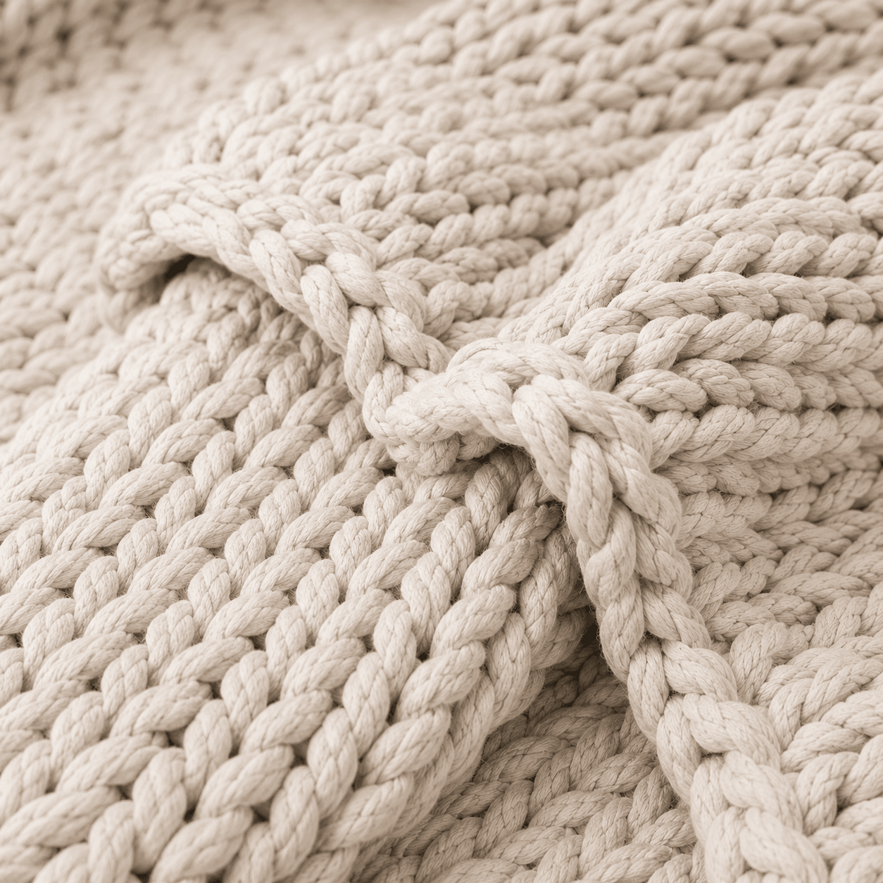Chunky knit throw blanket in soft neutral yarn, perfect for adding warmth and style to your sofa or bed, ideal home decor accessory. 2