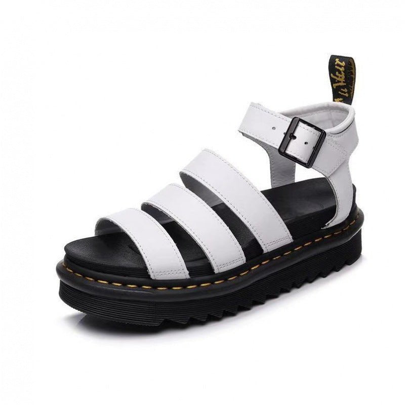 Chunky platform sandals for women featuring a black lightweight design with three adjustable ankle straps and a secure buckle, perfect for stylish comfort. 0