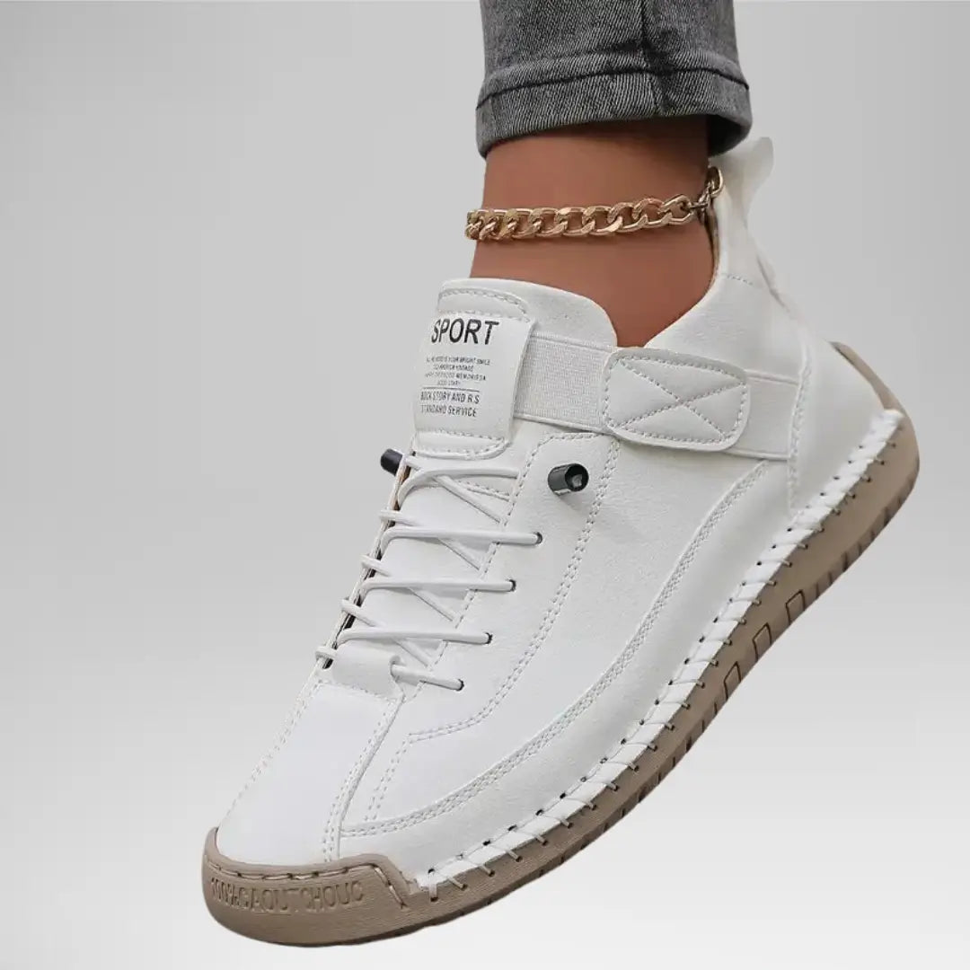 Comfort Support Sneakers featuring breathable leather and a convenient slip-on design, ideal for all-day wear and comfort. 1