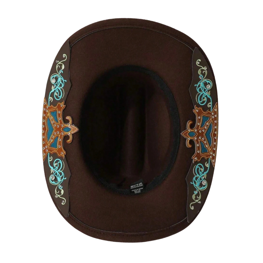 Brown wool felt cowboy hat featuring a classic silhouette and comfortable fit, perfect for adding a touch of Western style to any outfit. 1