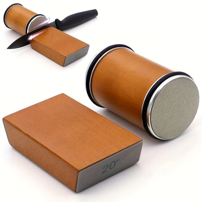 Diamond whetstone set featuring a magnetic holder for precision sharpening, showcasing a durable diamond surface and a solid wood and metal design. 2