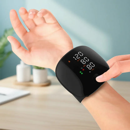 Digital wrist blood pressure monitor featuring a compact design, USB rechargeable battery, and memory function, ideal for home use. 0