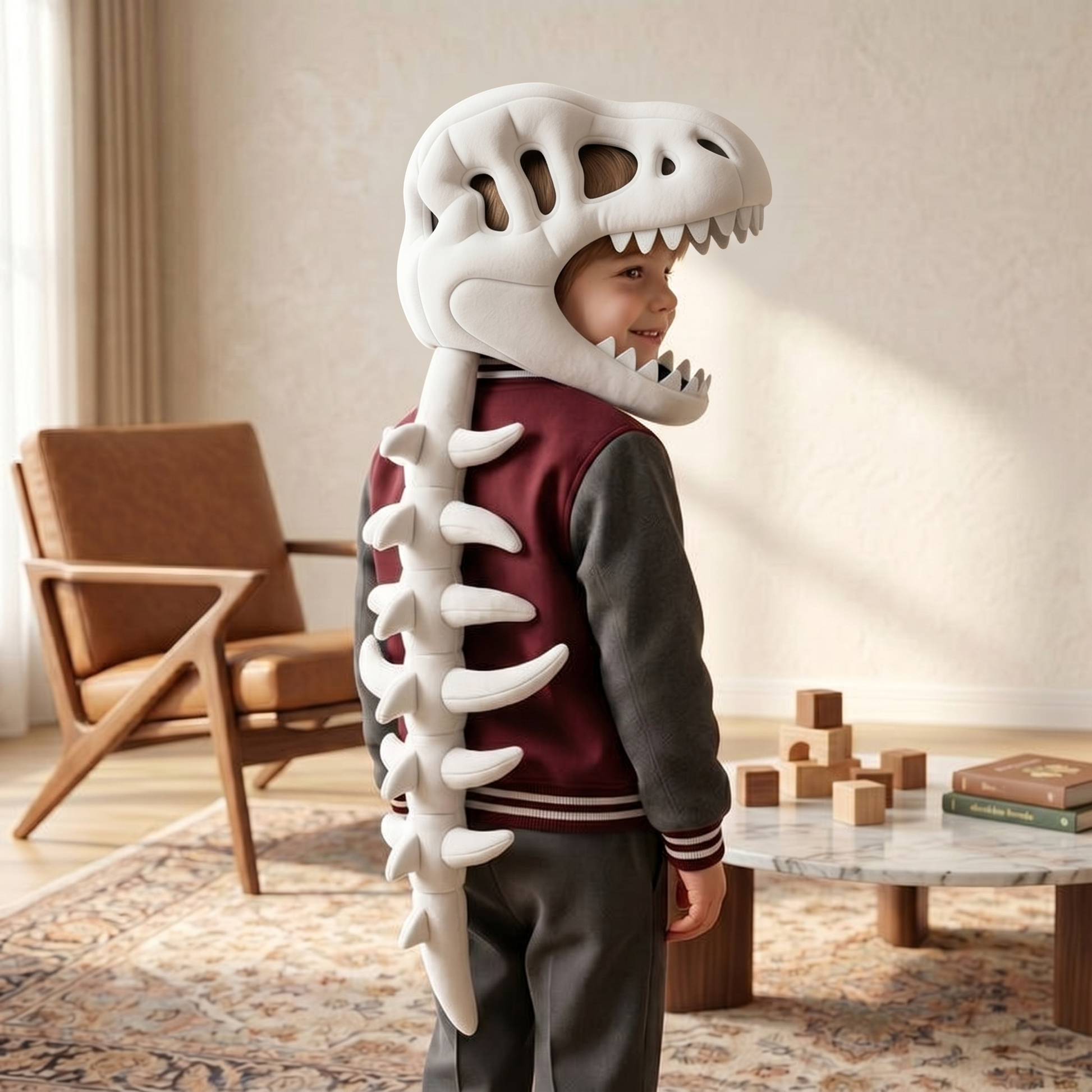 Dinosaur plush hoodie for kids featuring a soft and cozy design, perfect for playful adventures, with vibrant colors and adorable dinosaur details. 2