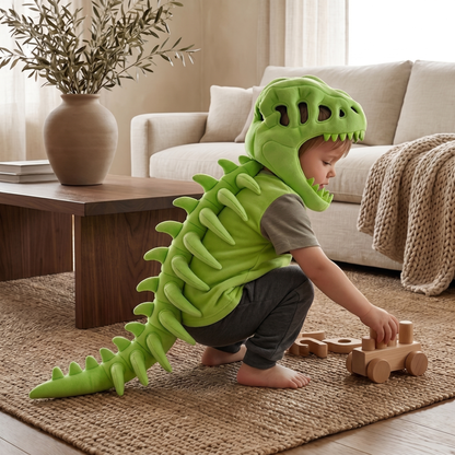 Dinosaur plush hoodie for kids featuring a soft and cozy design, perfect for playful adventures, with vibrant colors and adorable dinosaur details. 4