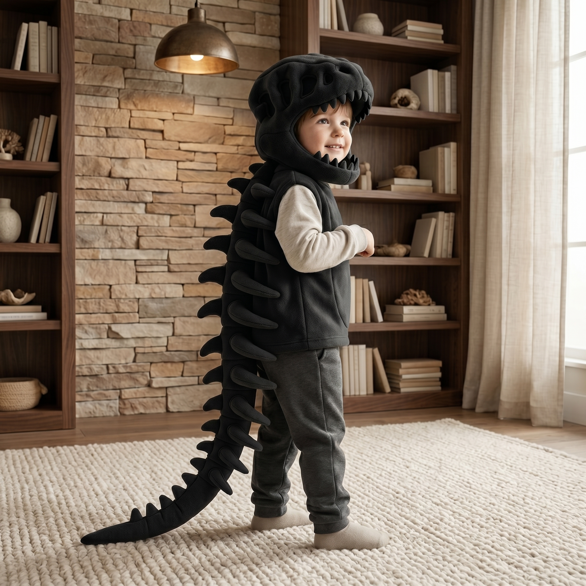 Dinosaur plush hoodie for kids featuring a soft and cozy design, perfect for playful adventures, with vibrant colors and adorable dinosaur details. 7