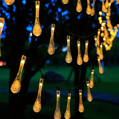 Droplet-Shaped Outdoor String Lights