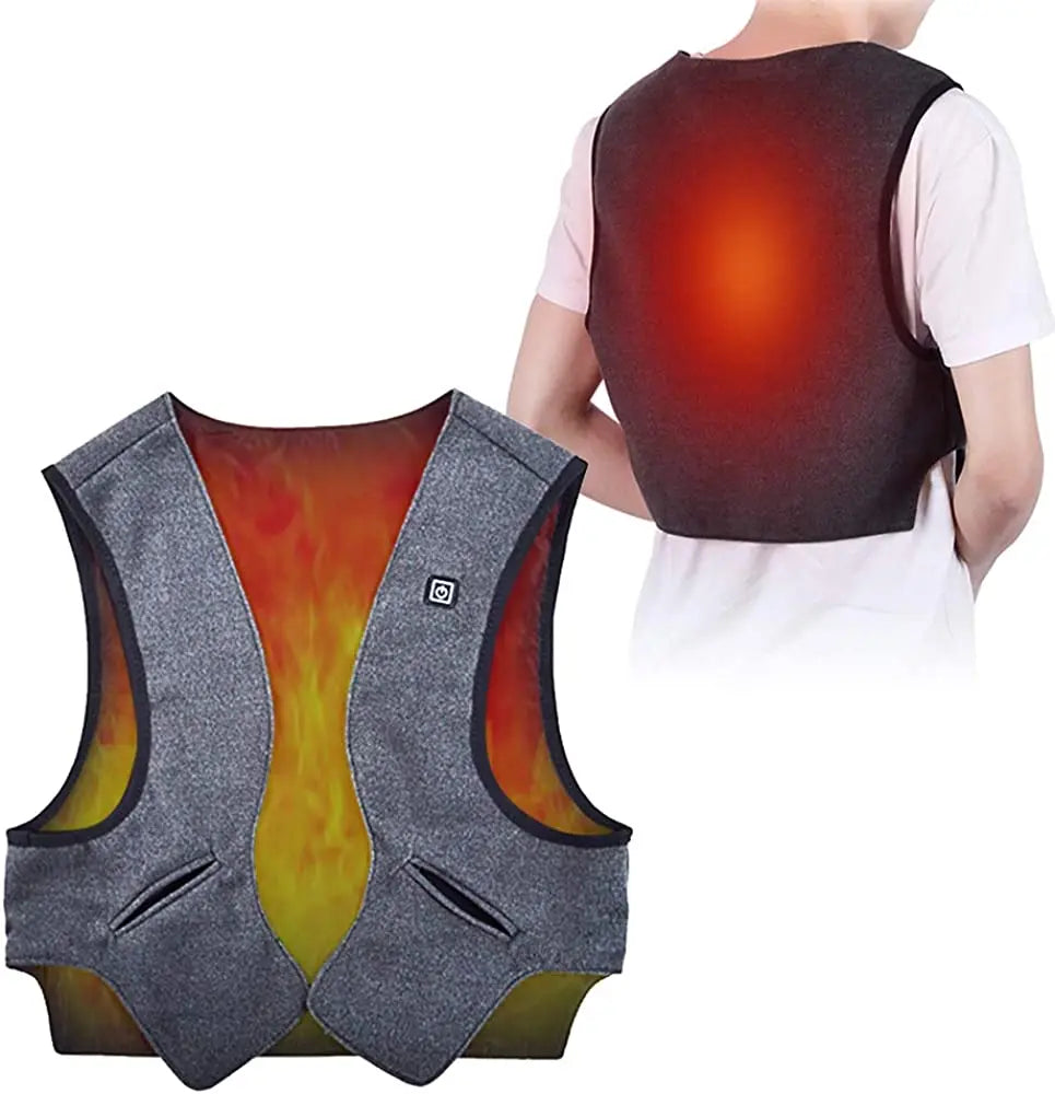 Electric heated vest with USB power, featuring a sleeveless polyester design, ideal for outdoor activities, providing warmth and comfort in cold weather. 1