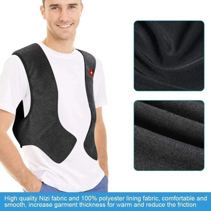 Electric heated vest with USB power, featuring a sleeveless polyester design, ideal for outdoor activities, providing warmth and comfort in cold weather. 2