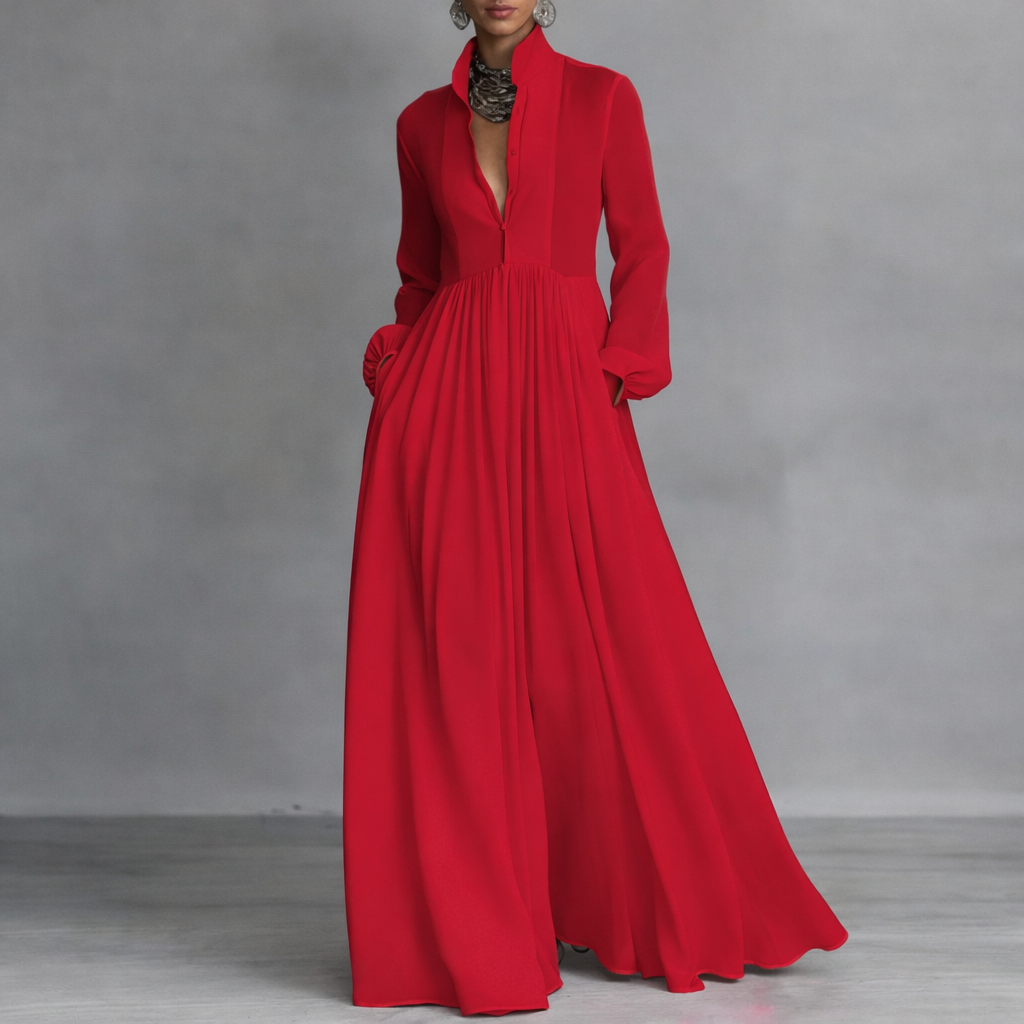 Elegant maxi dress featuring a flattering silhouette, made from lightweight fabric, with long sleeves and a classic white color, perfect for both casual outings and special occasions 3