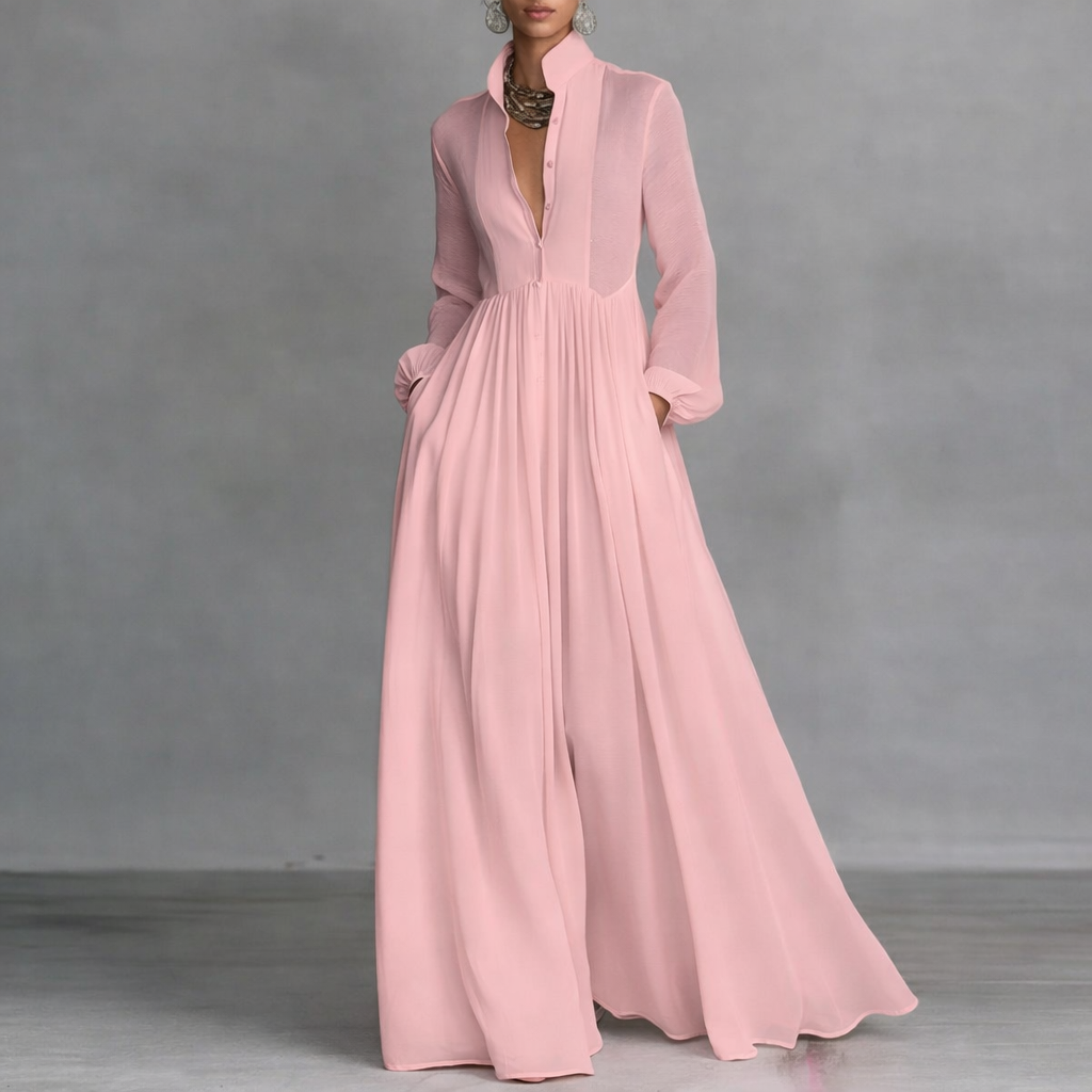Elegant maxi dress featuring a flattering silhouette, made from lightweight fabric, with long sleeves and a classic white color, perfect for both casual outings and special occasions 4