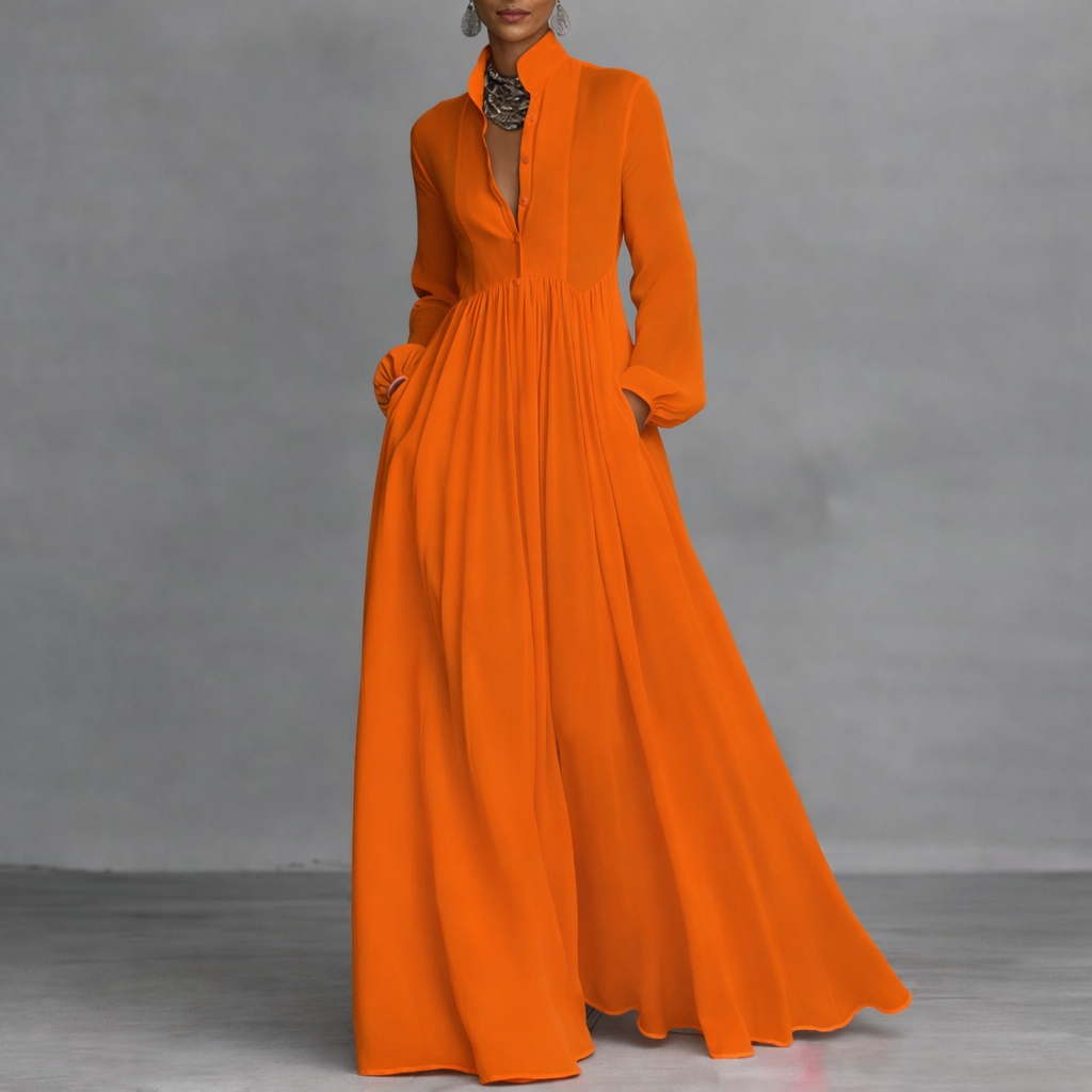 Elegant maxi dress featuring a flattering silhouette, made from lightweight fabric, with long sleeves and a classic white color, perfect for both casual outings and special occasions 5