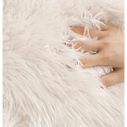 Faux lambswool sofa cover with a stretchable fit, designed to provide cozy protection for various sofa sizes, enhancing comfort and style in any living 3
