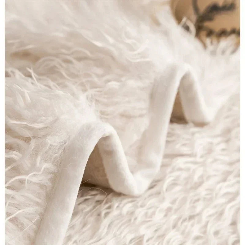 Faux lambswool sofa cover with a stretchable fit, designed to provide cozy protection for various sofa sizes, enhancing comfort and style in any living 4