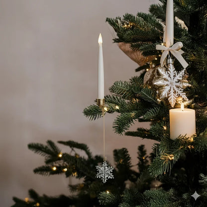Flameless candle with clip-on crystal design in gold and silver finish, battery-operated, perfect for holiday decor. 1