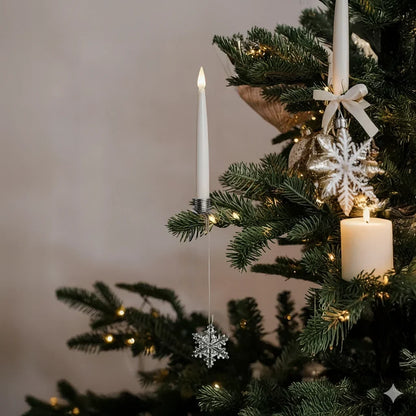 Flameless candle with clip-on crystal design in gold and silver finish, battery-operated, perfect for holiday decor. 5