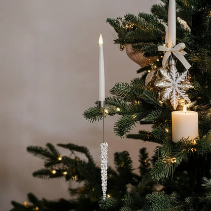 Flameless candle with clip-on crystal design in gold and silver finish, battery-operated, perfect for holiday decor. 7
